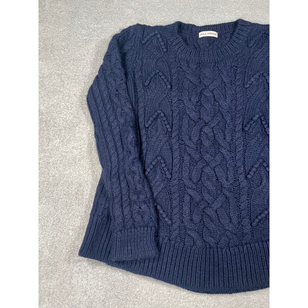 Ulla Johnson Sweater Large Navy Blue Baby Alpaca Cable Knit Side Zip Chunky Twee - Picture 8 of 9